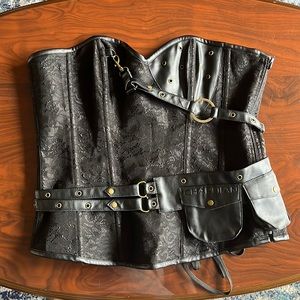Charmian Black Corset with leather pouch 4X